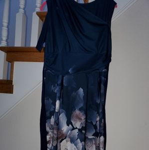 Navy and floral ruffle shoulder dress